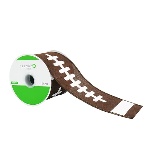 2.5" x 6.6yd. Football Stitch Wired Faux Linen Ribbon by Celebrate It®